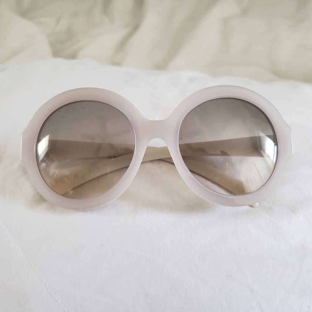 Prada Journal Oversize Round Opal Ivory Sunglasses